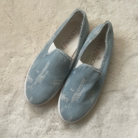 Sole Society So Keke Denim Platform Slip On Sneakers 10 - Picture 2 of 9